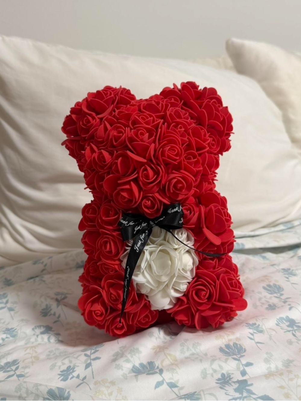 Red Rose Bear with White Heart Accent